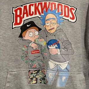 Backwoods Mens Small Rick & Morty Gray Supreme Stoner Hoodie Street 90s Y2K.